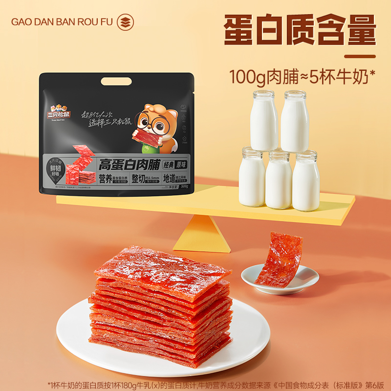 三只松鼠高蛋白肉脯500g量贩装轻蜜汁零食休闲充饥年货送礼大礼包